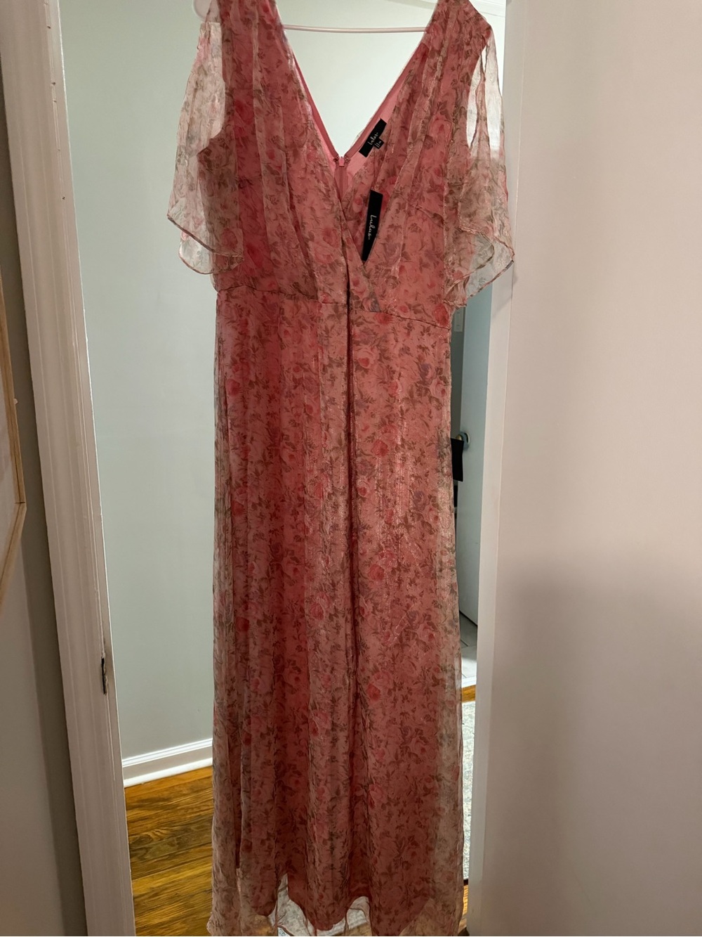 Lulu's Dusty Rose Floral Maxi Dress with Flutter Sleeves